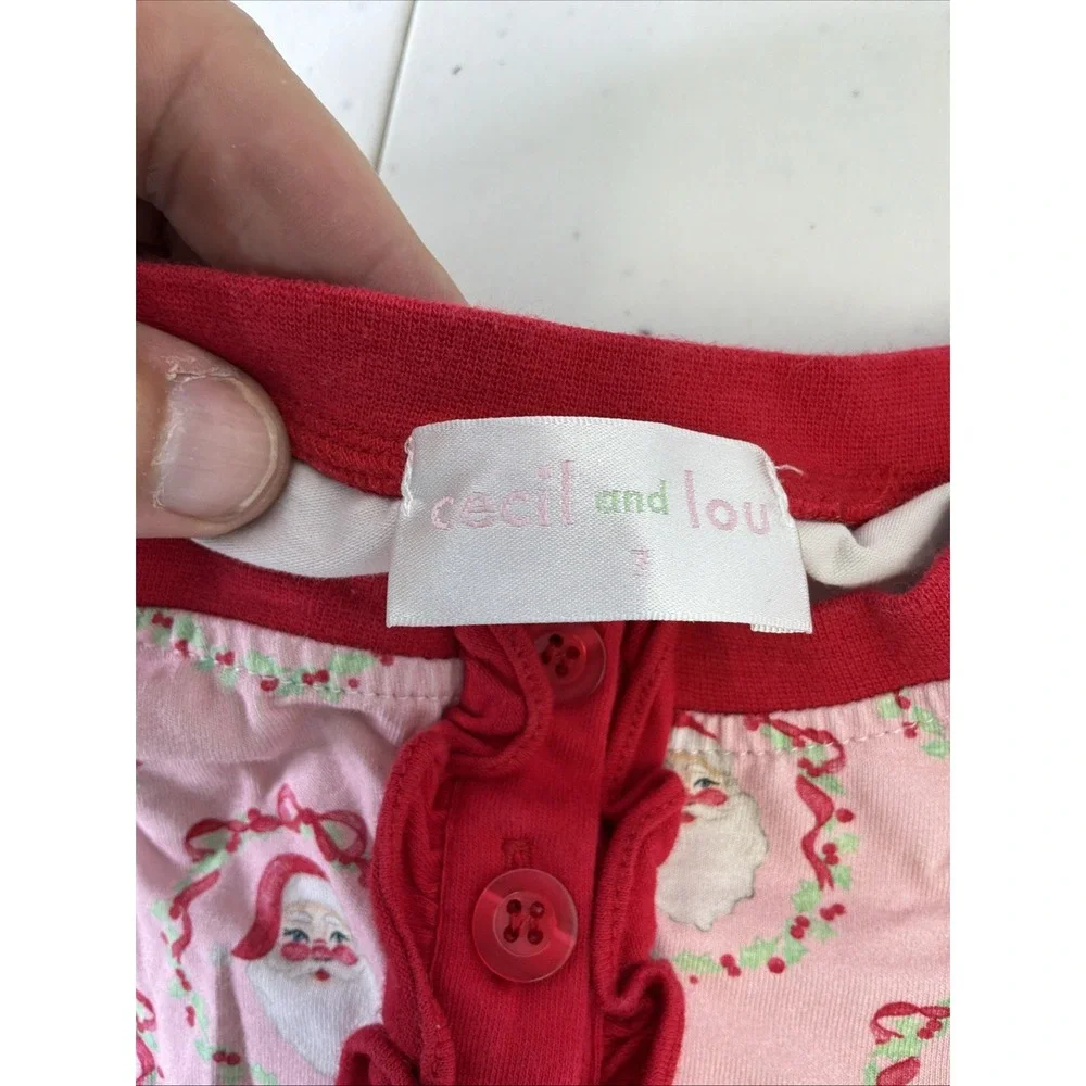 Cecil & Lou Santa Holiday Christmas Cotton Stretch Pajamas Girl Sz 7 Pink